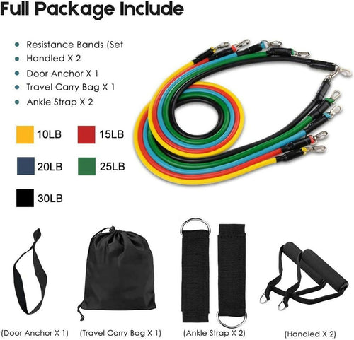 Premium Resistance Band Set For Home Workouts - 11 Piece Elastic Fitness Exercise Tubes With Carrying Pouch