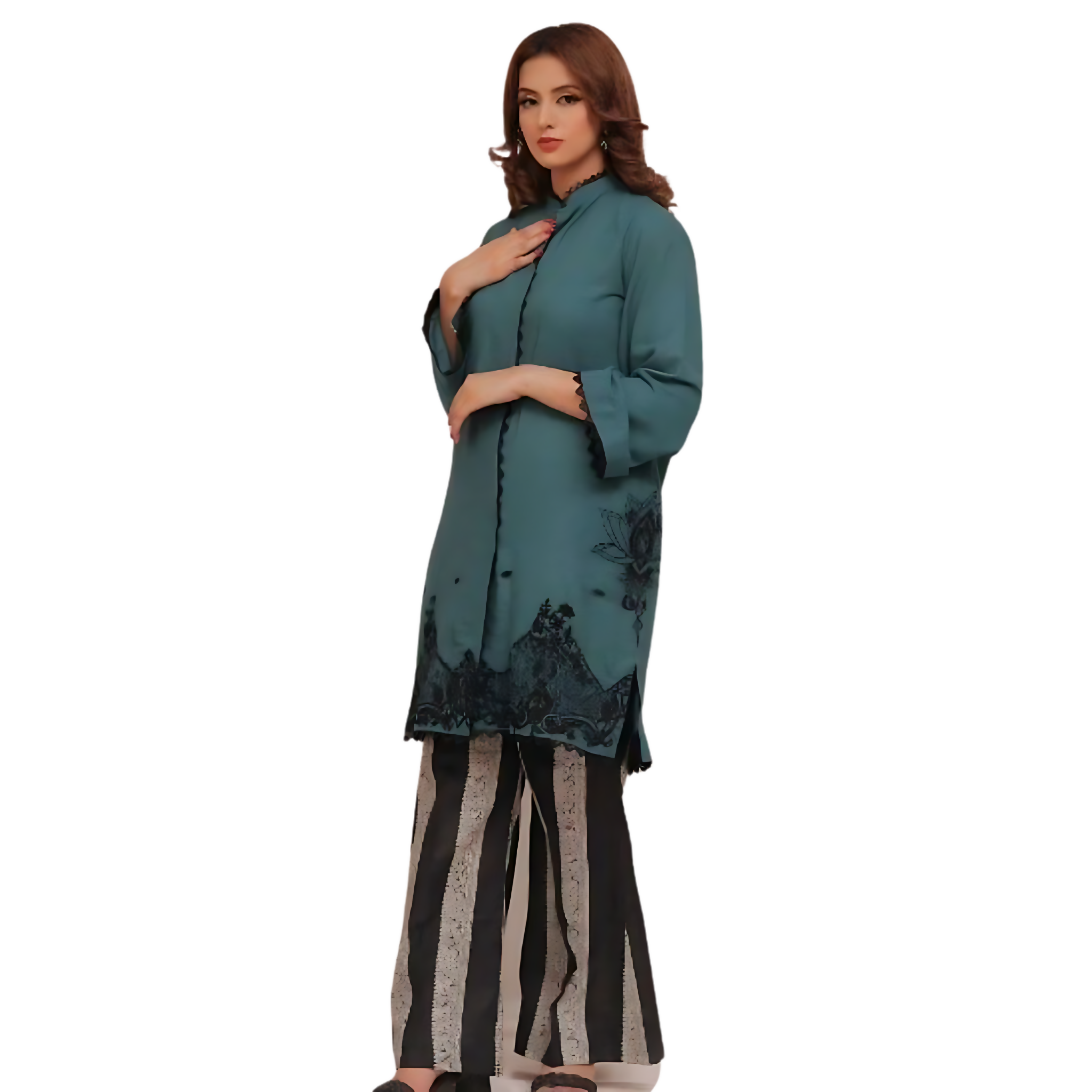 Teal Green Embroidered Khaadi Lawn Outfit