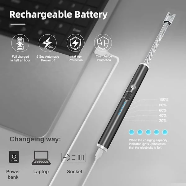 USB Rechargeable Flameless Arc Lighter | Flexible & Windproof Electric Wand Lighter