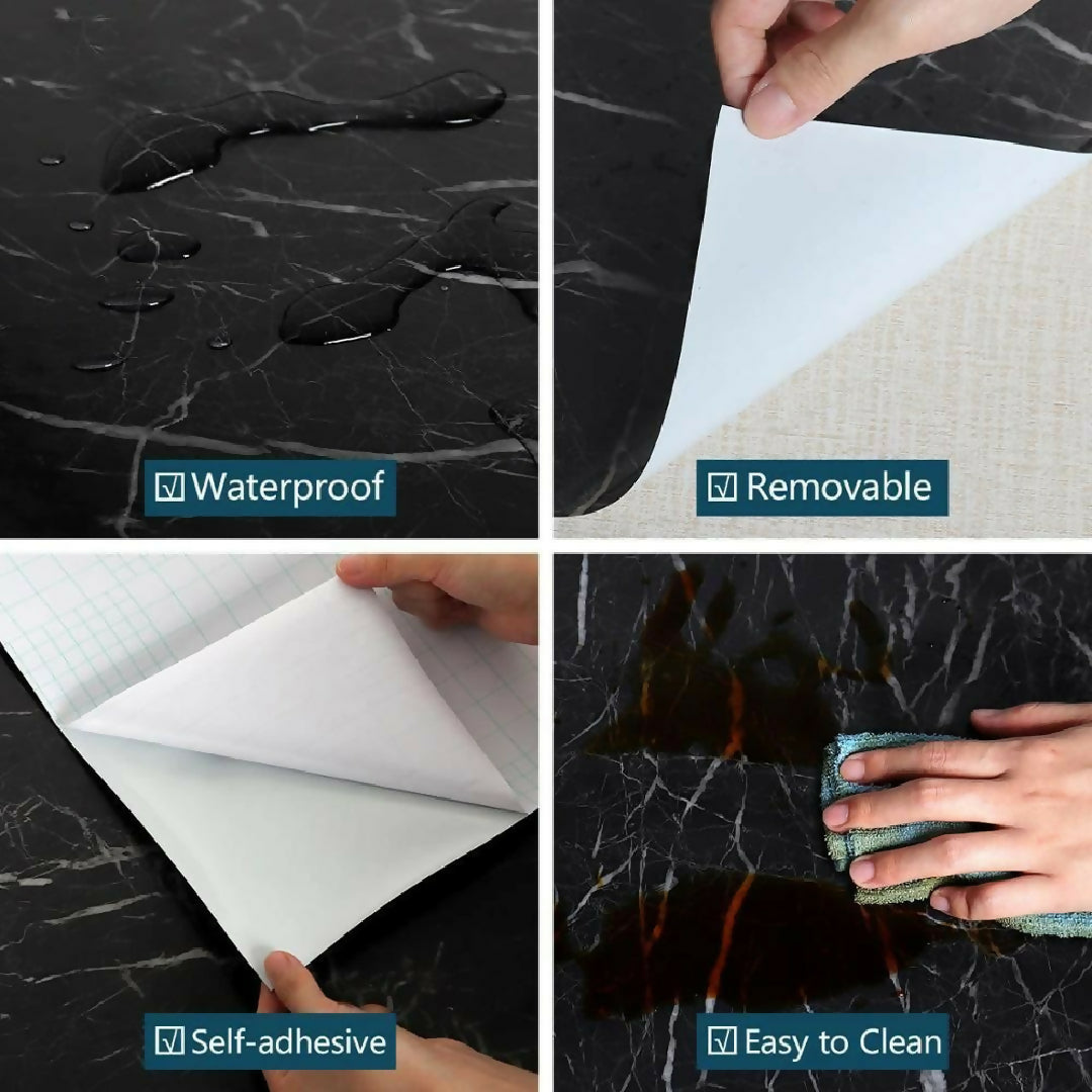 60CMx2M Self Adhesive Black Marble Sheet For Kitchen Anti Oil And Heat Resistant Wallpaper