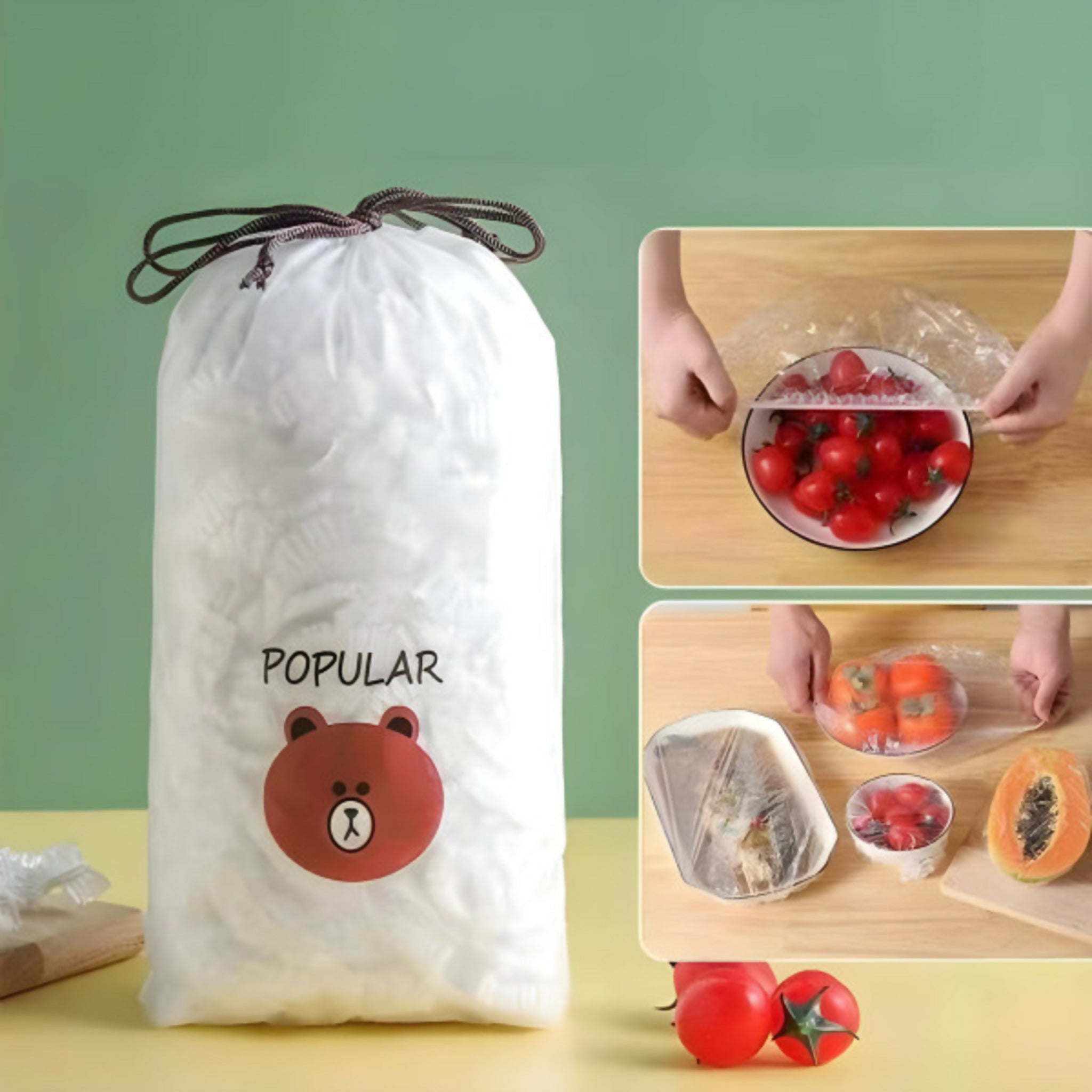100 PCS Disposable Food Cover Plastic Bags – Transparent Fresh Food Storage & Wrap Bags (Pack Of 01)