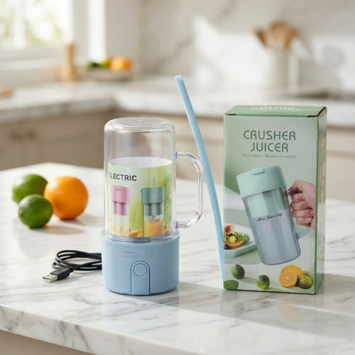 Portable Mini Crusher Juicer – USB Rechargeable Electric Juice Cup with Straw & Handle | Smoothie & Shake Maker