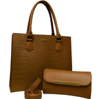 2-in-1 Subtle Textured PU Leather Bag Set, Tote & Clutch Combo, for Women