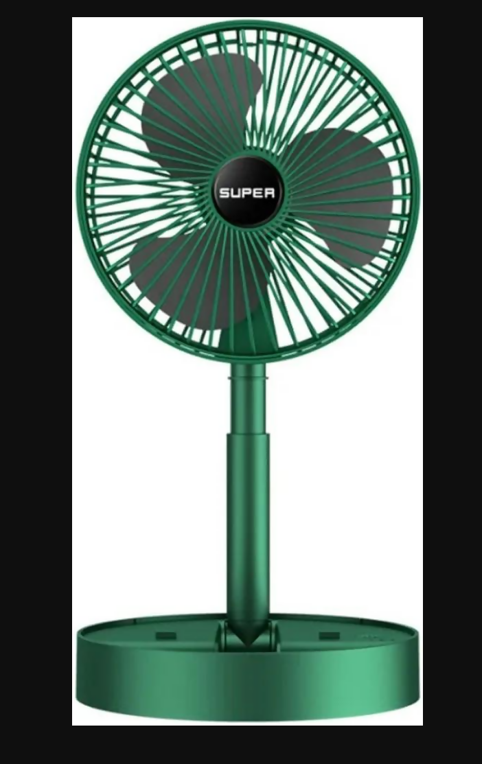Rechargeable Green Desk Fan With Base & Foldable Design