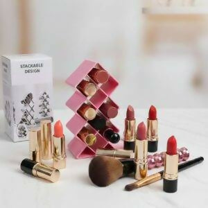 Plastic 10 Grid Lipstick Organizer with Storage Box – Makeup Holder for Lipsticks & Cosmetics – With Box (Random Color)