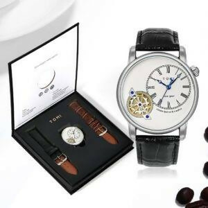 Men’s Watch Analog Leather Wrist Watch – Elegant Quartz Watch with Double Strap & 3ATM Waterproof ( Random Color )