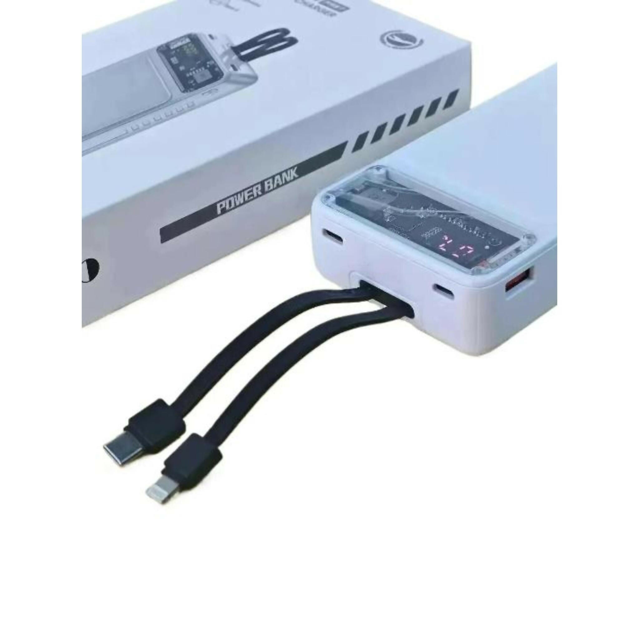 66W Fast Charging 20,000mAh Power Bank with Built-in Cables (White)