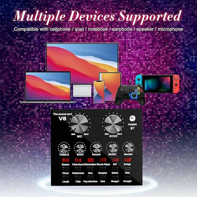 V8 Bm-800 Podcast Mic Set With Live Sound Card Condenser Microphone With Rechargeable 12 Kinds Of Auxiliary Background For Karaoke Singing Youtube Recording Mic