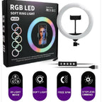 RGB Ringlight 26 CM MJ26 With Mobile Holder Adjustable Lighting For Photography Video Recording Makeup And Live Streaming | With Stand 7 Feet