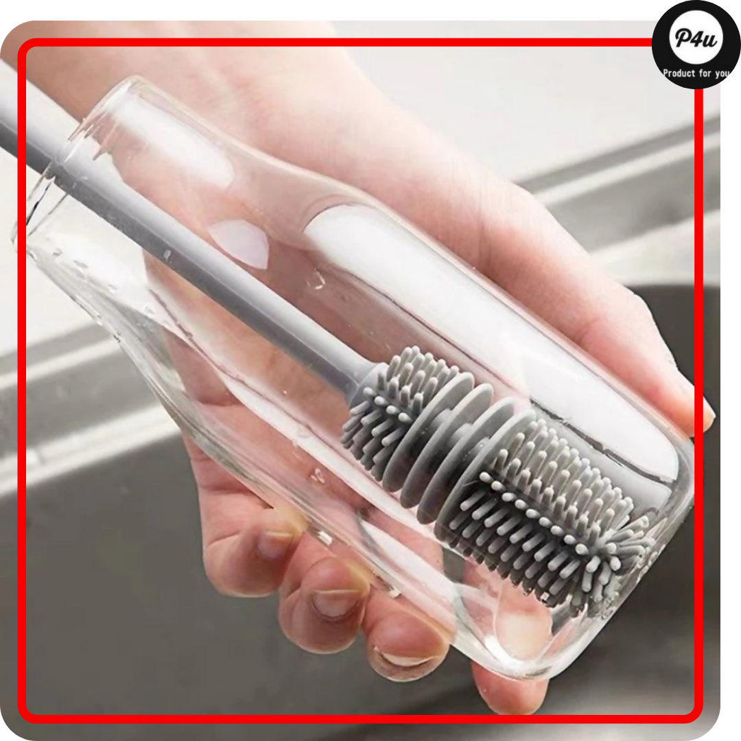 Silicone Bottle & Glass Cleaning Brush, soft silicone bristles, for home & travel