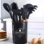 Kitchen Non toxic Spatula Set with Turner Tongs,Spoon,Brush,Whisk-Wooden Handle – Random Color