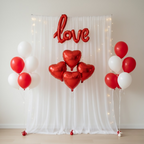 32 Pcs Romantic Tent Decoration Set With Red & White Balloons, Foil Heart, LED Lights & White Curtain