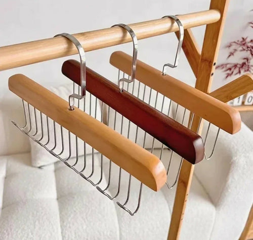8 Hooks Multi-function Wooden Caps, Belts, Tie Hanger – Strong No Trace Storage Rack(Random Colour)