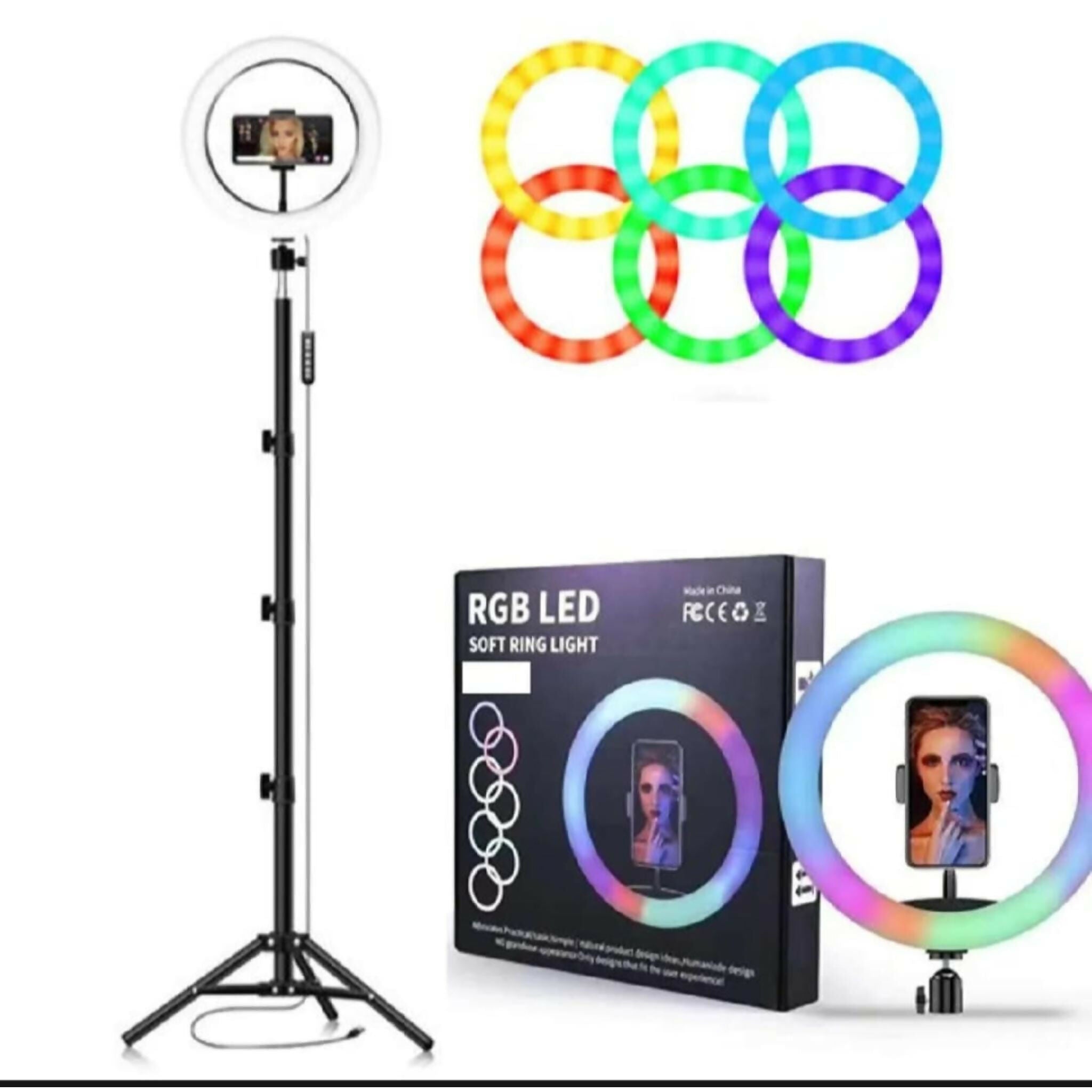 RGB Ringlight 26 CM MJ26 With Mobile Holder Adjustable Lighting For Photography Video Recording Makeup And Live Streaming | With Stand 7 Feet