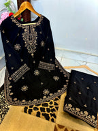 Malai Lawn Contrast Embroidered Shirt With Embroidered Sleeves & Malai Lawn Contrast Embroidered Farshi Shalwar 2pc Dress