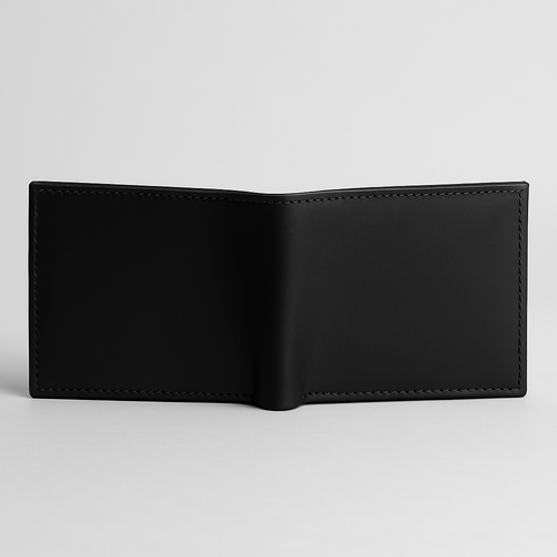 Original Cow Leather Handmade Men’s Wallet – Premium Slim Bifold Design, Available in Black, Brown & Mustard - Black