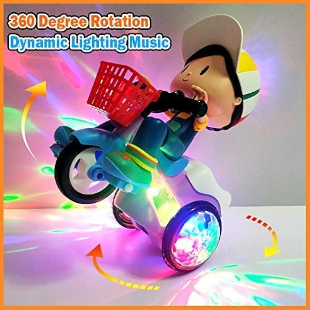 Musical Stunt Tricycle Toy Bike, 360° Rotation & Flashing Lights
