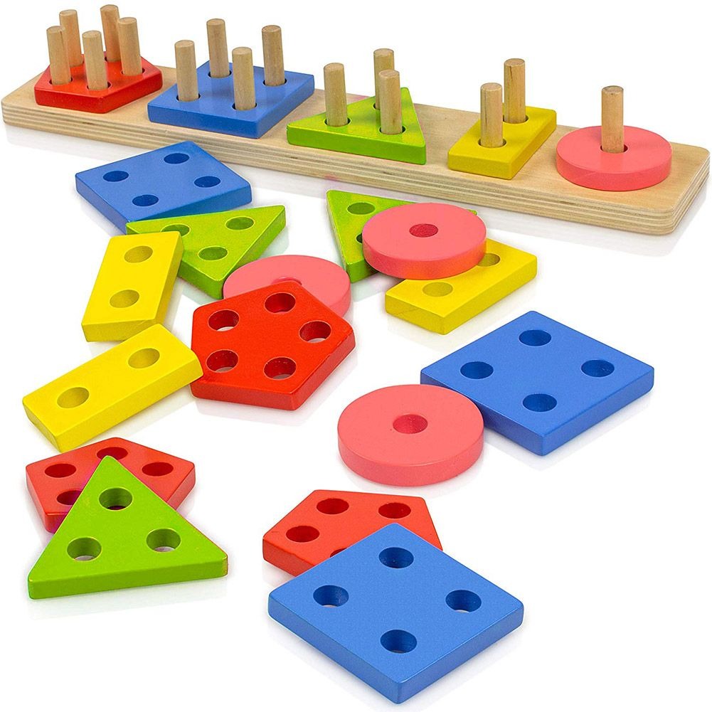 Wooden Puzzle Geometric Shape Sorter Learning Game for Kids
