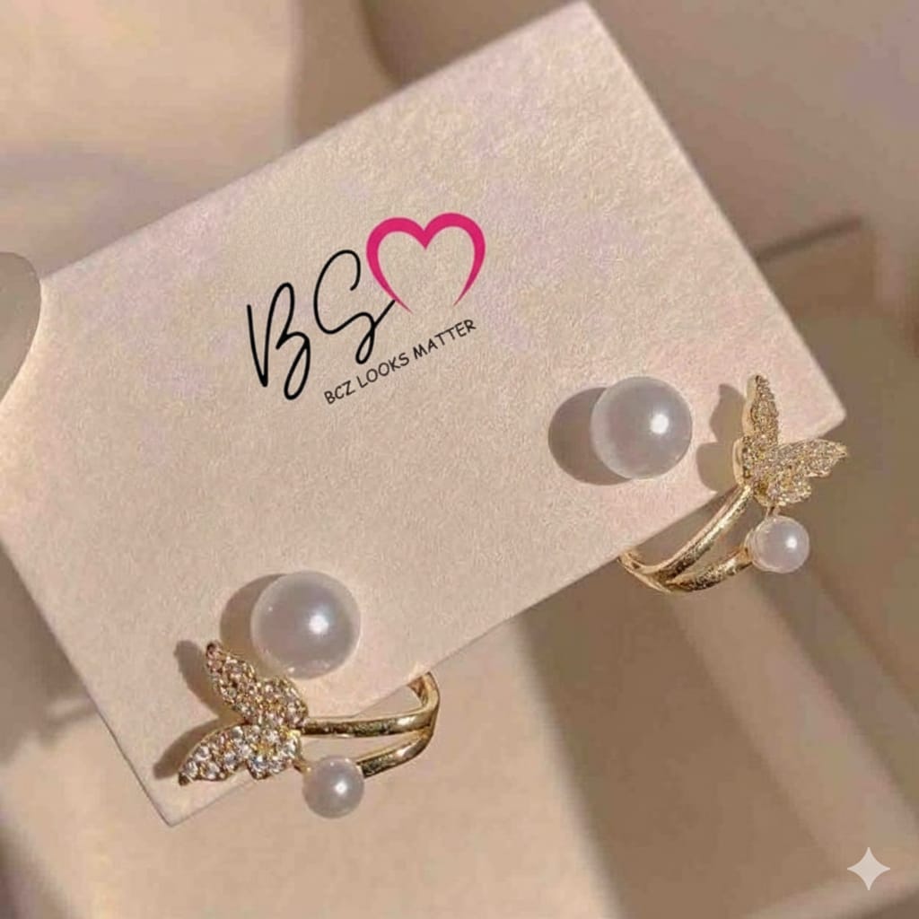 Butterfly Pearl Korean Earrings – Elegant Women’s Fashion Accessory