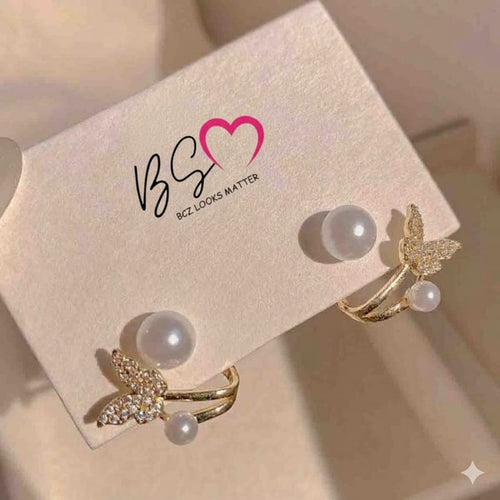 Butterfly Pearl Korean Earrings – Elegant Women’s Fashion Accessory