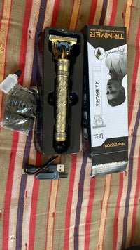 Vintage T9 Professional Metal Body Hair Trimmer – Cordless Rechargeable Electric Beard Shaver & Detail Hair Clipper Kit for Men