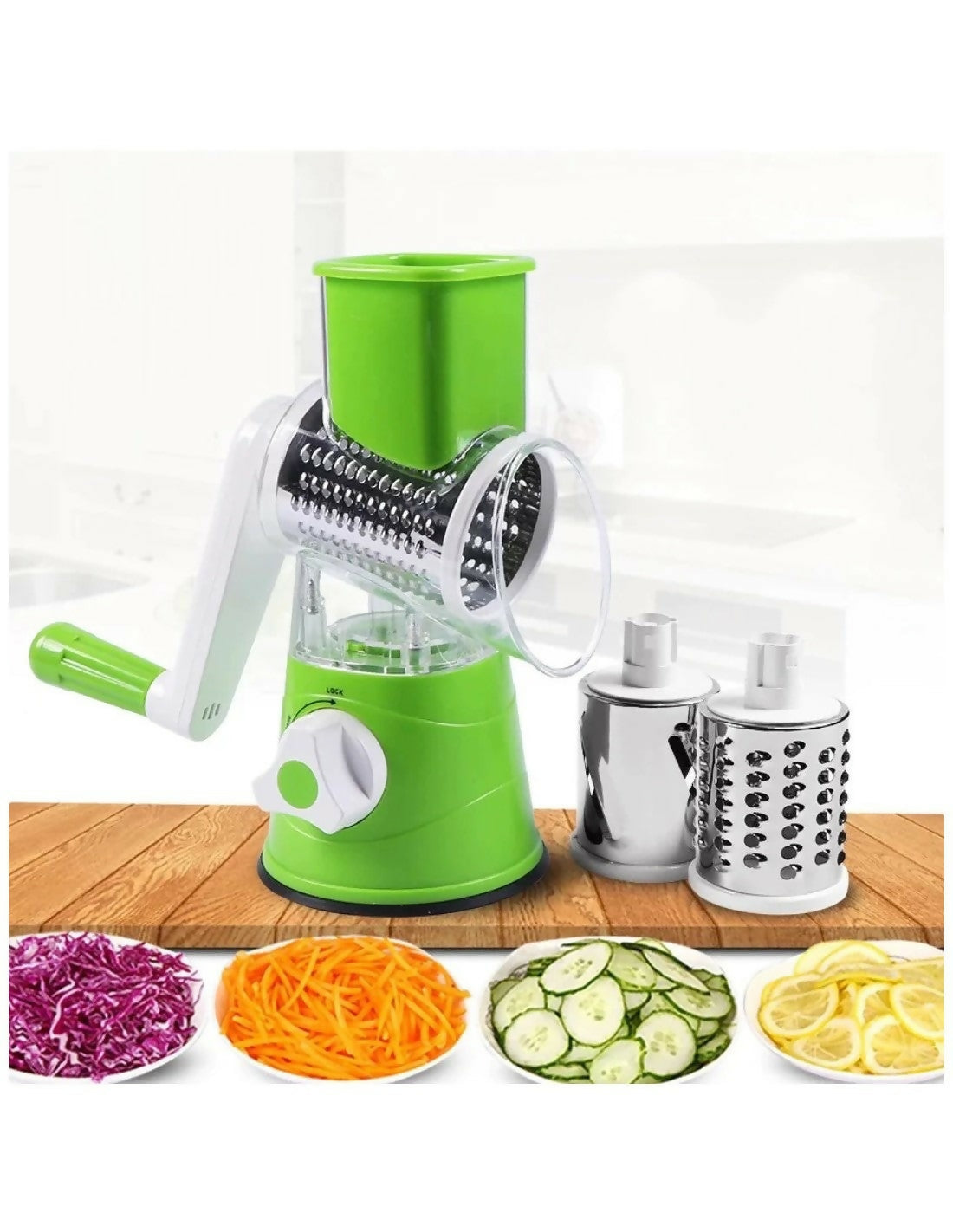 Manual 3‑in‑1 Vegetable Cutter & Drum Grater | Round Slicer | Multifunctional Kitchen Gadget