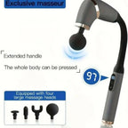 Long Handle Fascial Gun Massager | Model: BLD-339 | Rechargeable Massage Gun with 4 Interchangeable Heads | Full Body Muscle Relaxation