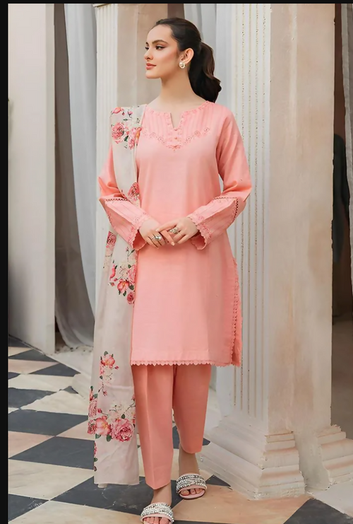 Peach Embroidered Lawn 3pcs Set