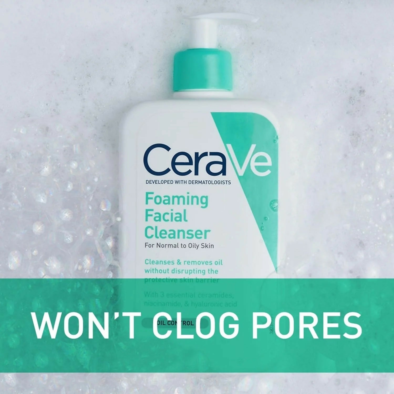 CeraVe Foaming Facial Cleanser for Normal to Oily Skin – Oil Control with Ceramides, Niacinamide & Hyaluronic Acid, 237m
