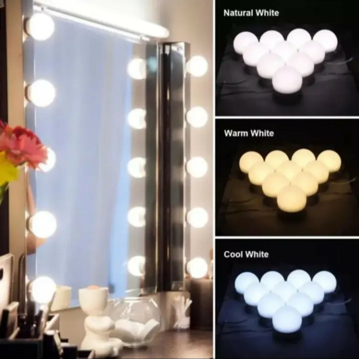 10 Bulb Vanity Mirror LED Light Kit – 3 Modes USB Makeup Lights