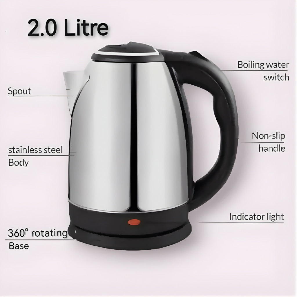 Automatic Electric Kettle, 2.0L Fast Heating Stainless Steel Body, for Home & Office