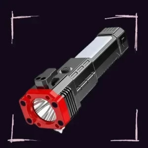 High-Power LED Torch Light Rechargeable Flashlight With Multifunctional Tactical Hammer And Power Bank Feature With Box (Random Color)