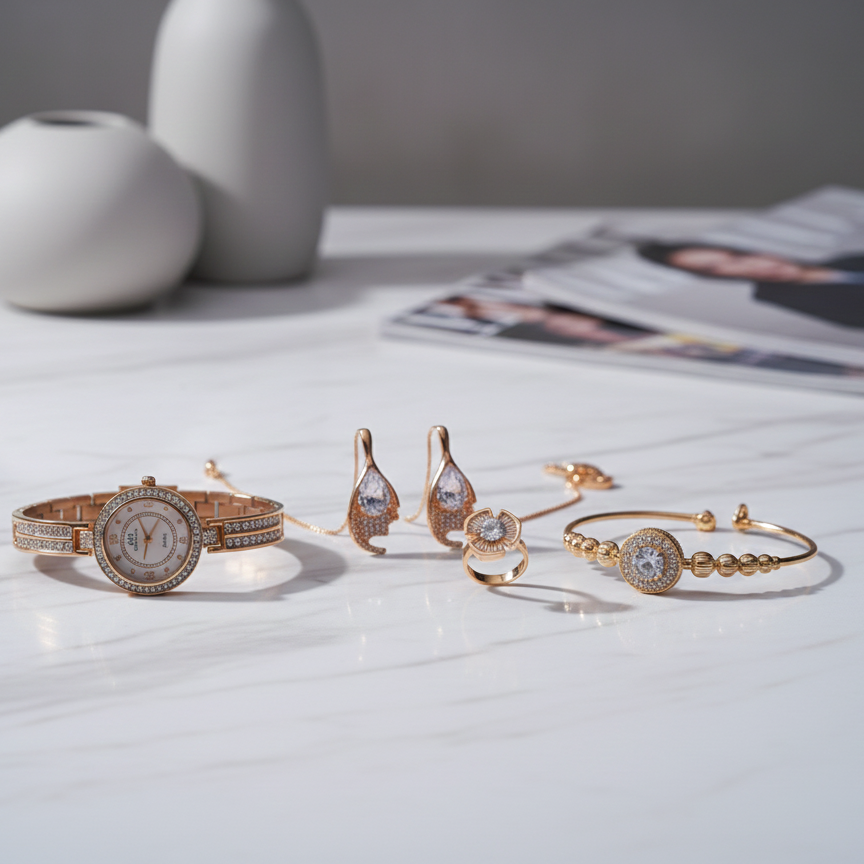 Midnight Elegance Rose Gold Jewelry Set