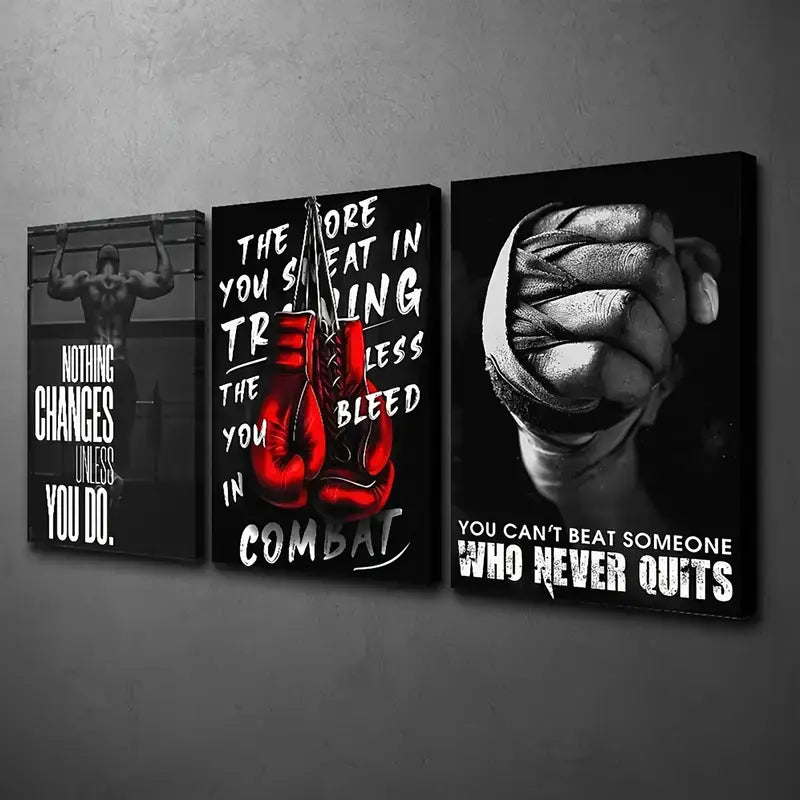 3 Piece Boxing Motivational Wall Art Set 8x11 Inches