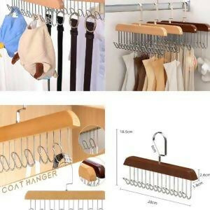 8 Hooks Wooden Clothes Hanger With Tie Rack Belt Hangers with 360°Rotating