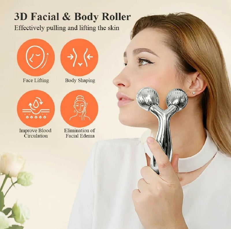 3D Face Massager Roller – Y Shape Facial Contouring Roller for Face Lift, Puffiness Reduction & Skin Tightening