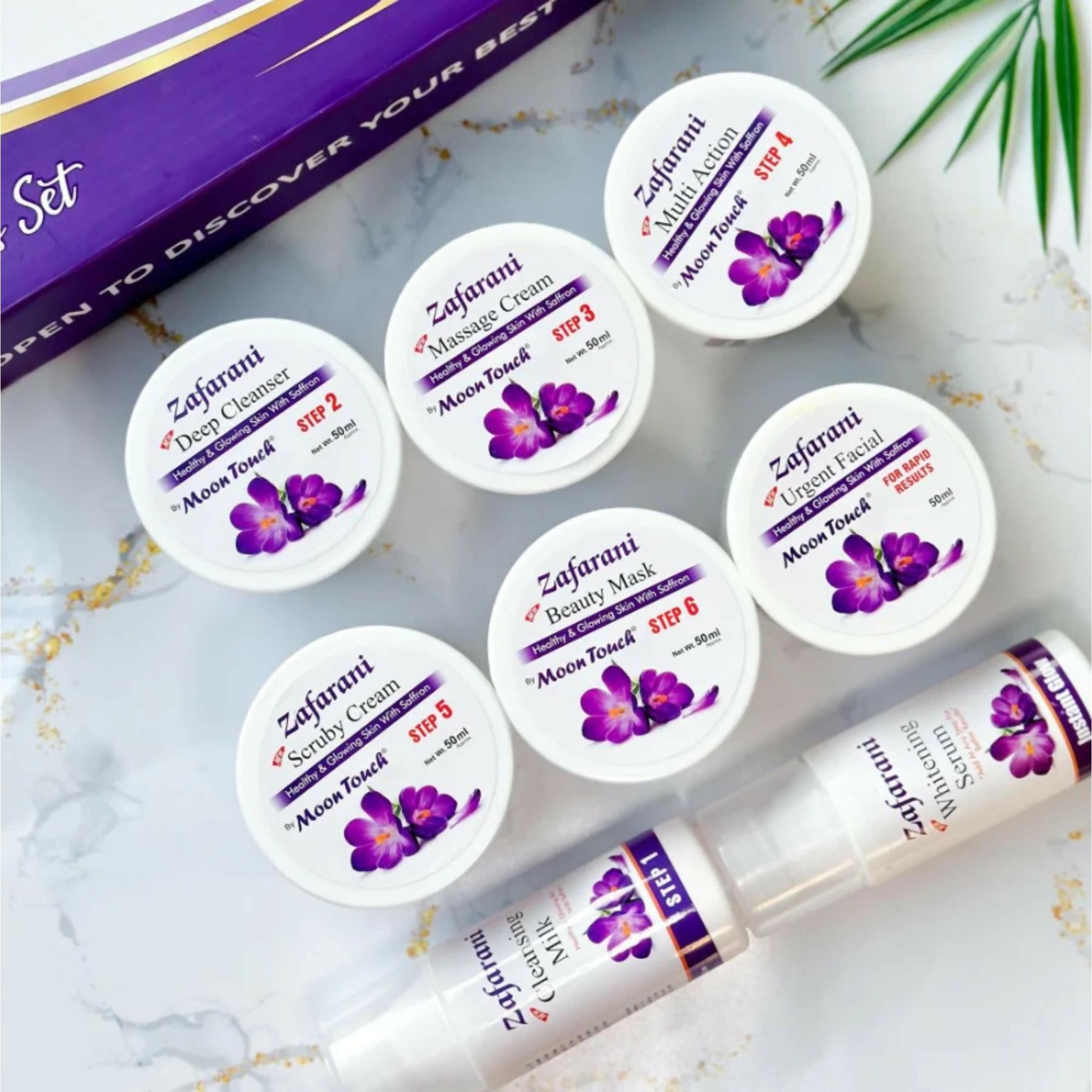 Moon Touch New Zafrani Facial Kit | Saffron Brightening Herbal Facial Set for Glowing Skin (8 Pcs)