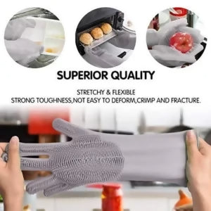 Silicone Dishwashing & Cleaning Pair Gloves – Reusable Heat Resistant Scrubber Gloves for Kitchen, Bathroom & Household Cleaning | Random Color