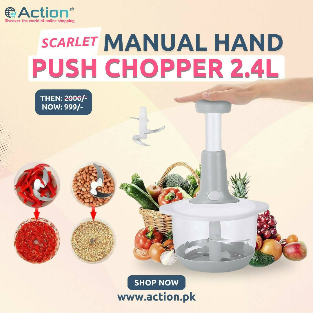 Manual Hand Push Chopper, Unbreakable Body with 2.4L Capacity, for Vegetables & Meat