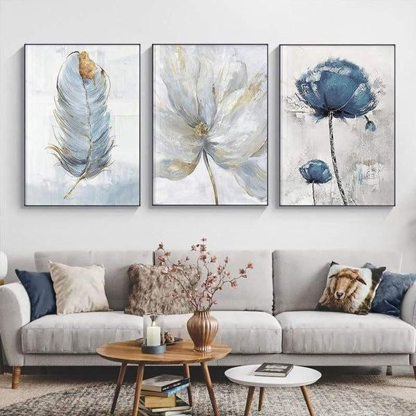 Set of 3 Fresh Posters, Flowers & Feather Wall Art Prints
