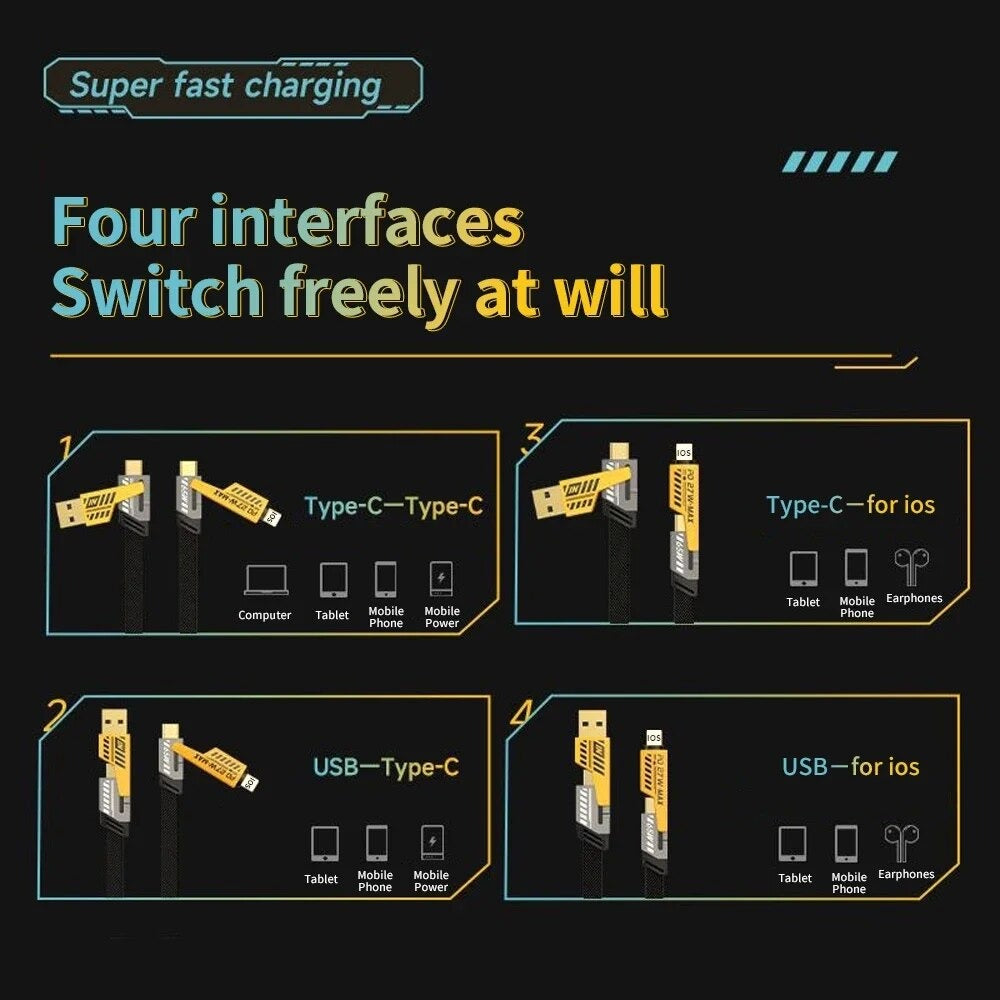 Logilink 60W 4-in-1 Weaving Fast Charging Data Cable (1000mm)