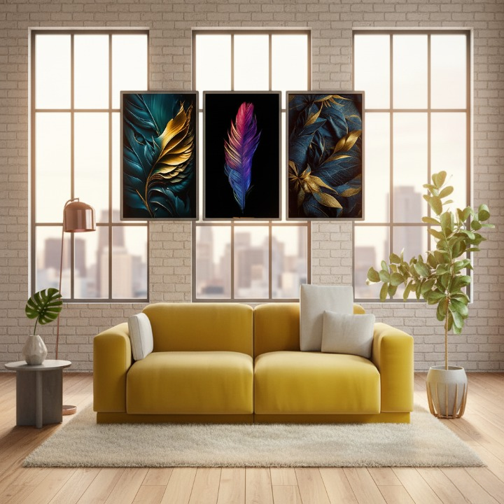 3 Piece Feather Design Wall Art Frames 8x11 Inches