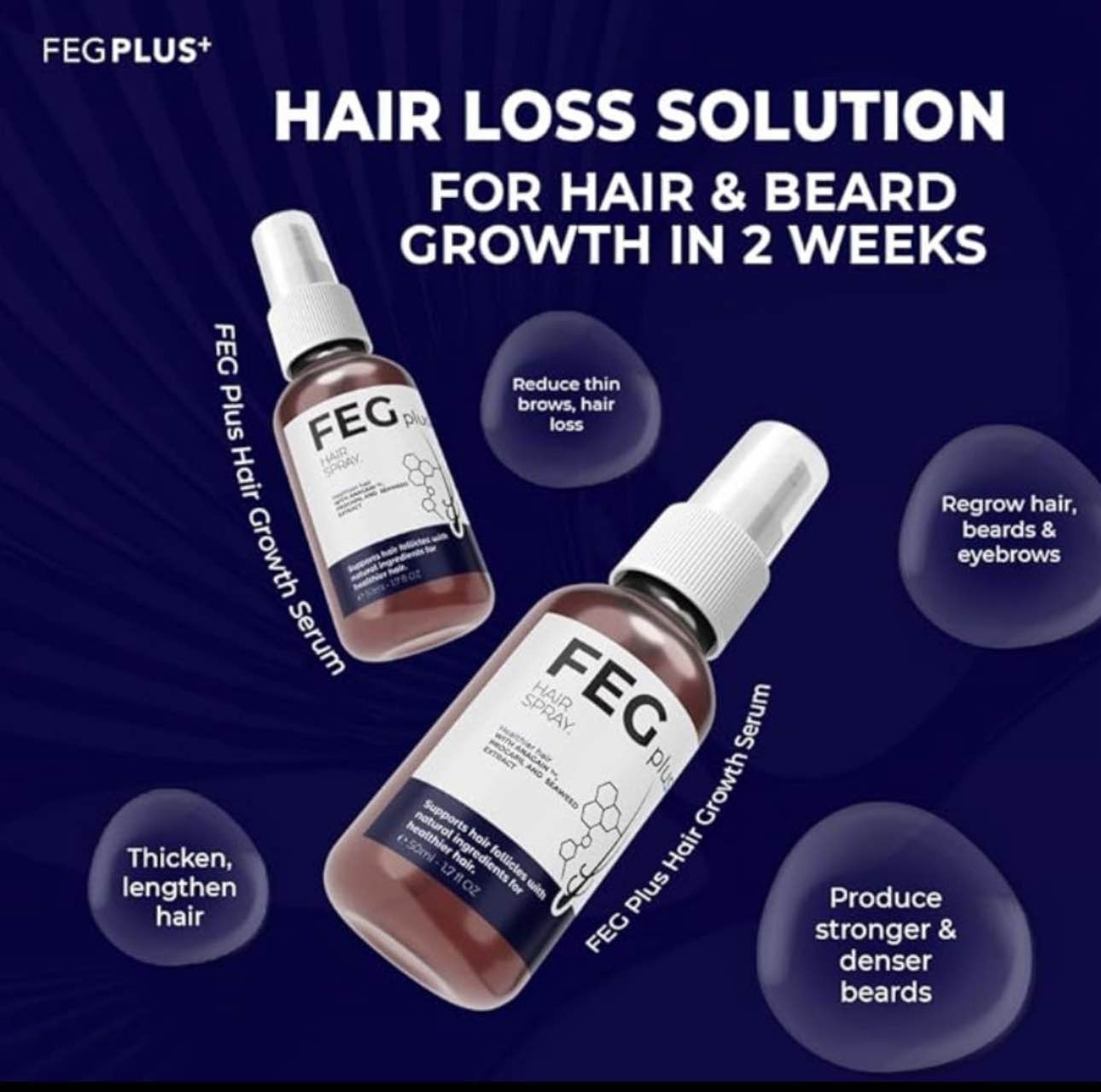 FEG PLUS Hair Growth Serum & Spray, 50ml Scalp Nourishing Formula