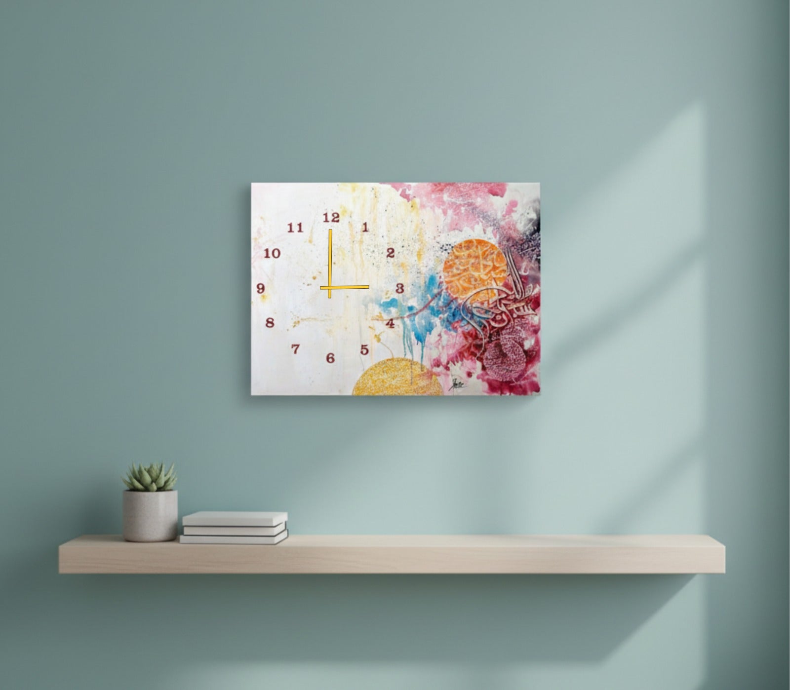 Modern Rectangular Wooden Wall Clock With Brain Art Print