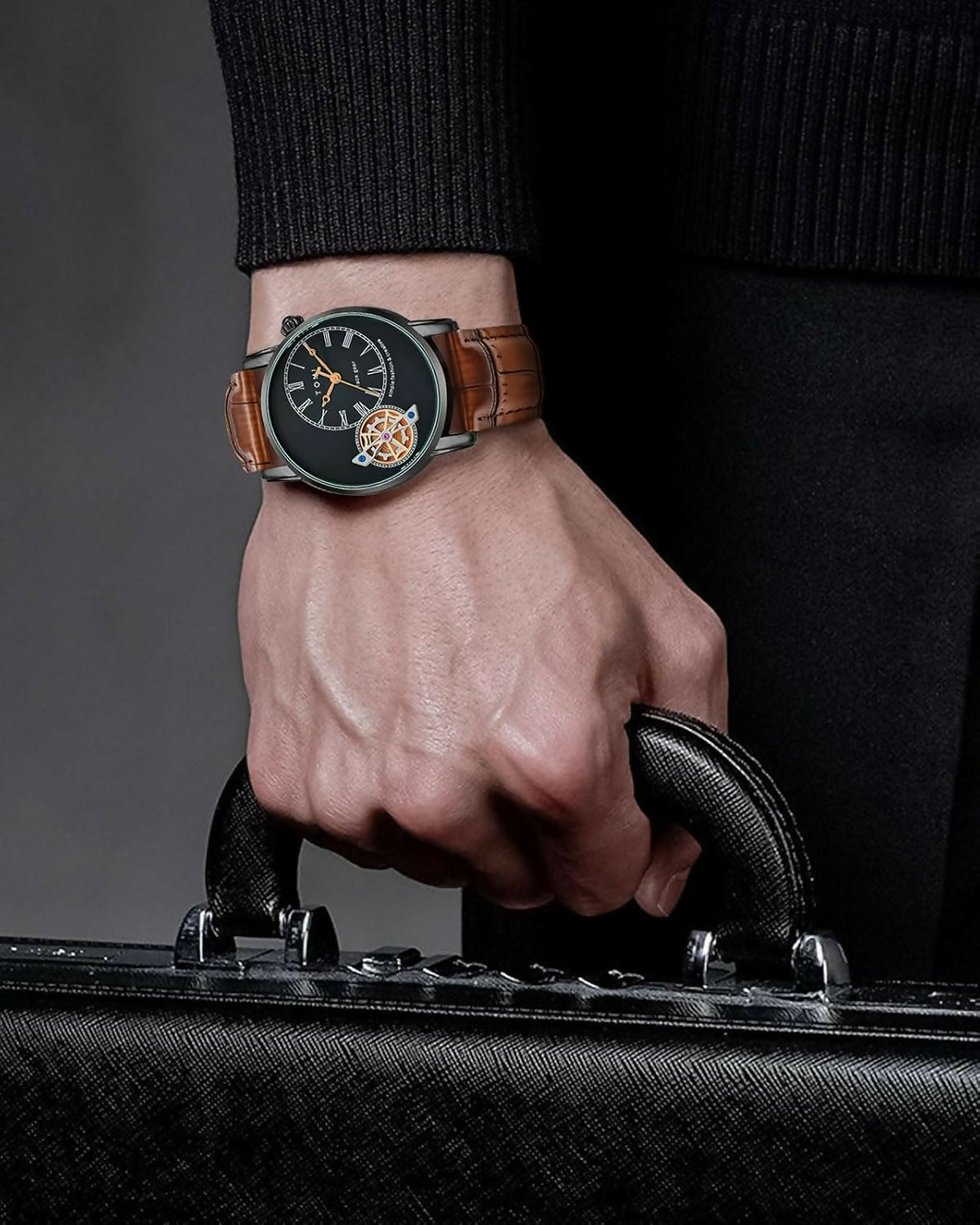 Men’s Watch Analog Leather Wrist Watch – Elegant Quartz Watch with Double Strap & 3ATM Waterproof ( Random Color )