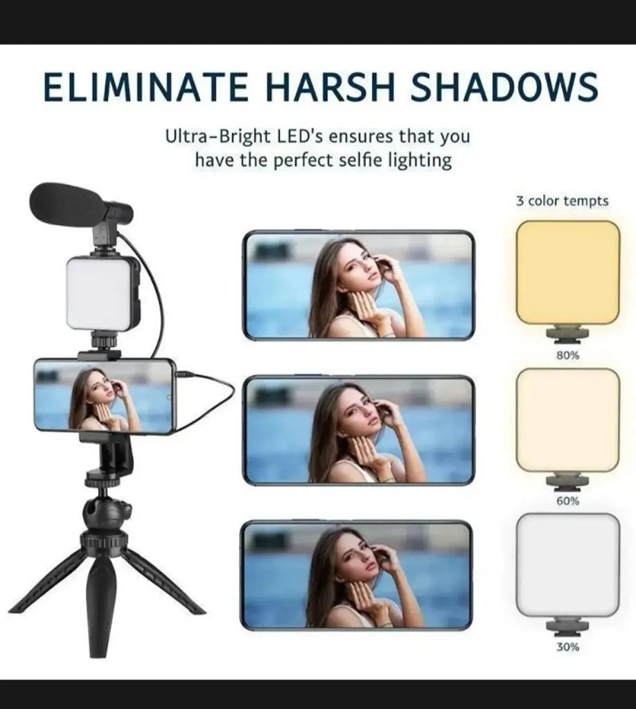AY-49 Vlogger Video Making Kit With Mic Light And Tripod