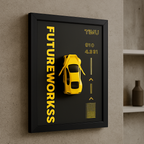 Metal 3D Yellow Sports Car Wall Frame For Modern Interior Decoration 8x12 Inch