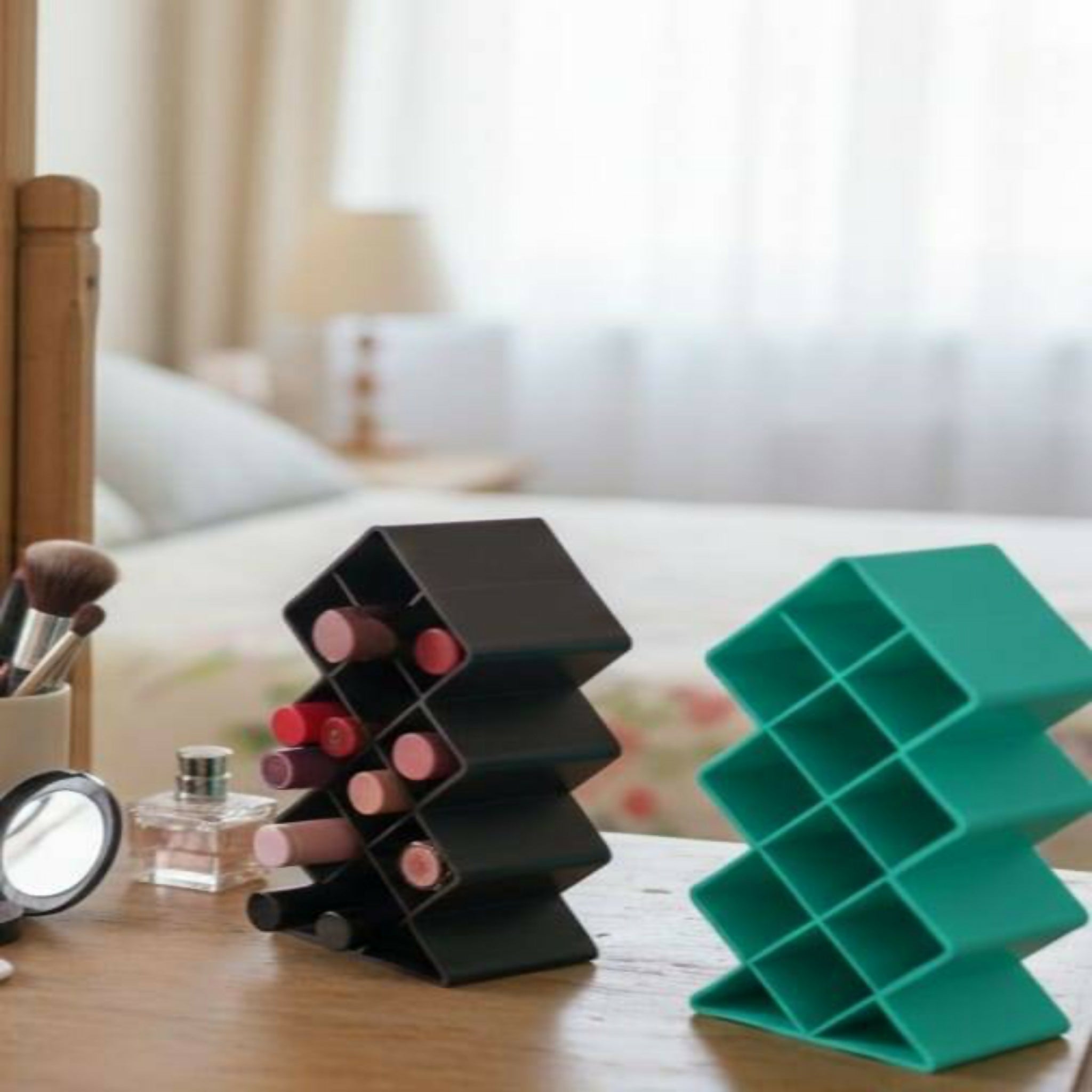 10 Grid Lipstick Organizer with Storage Box – Makeup & Cosmetic Holder | Random Color