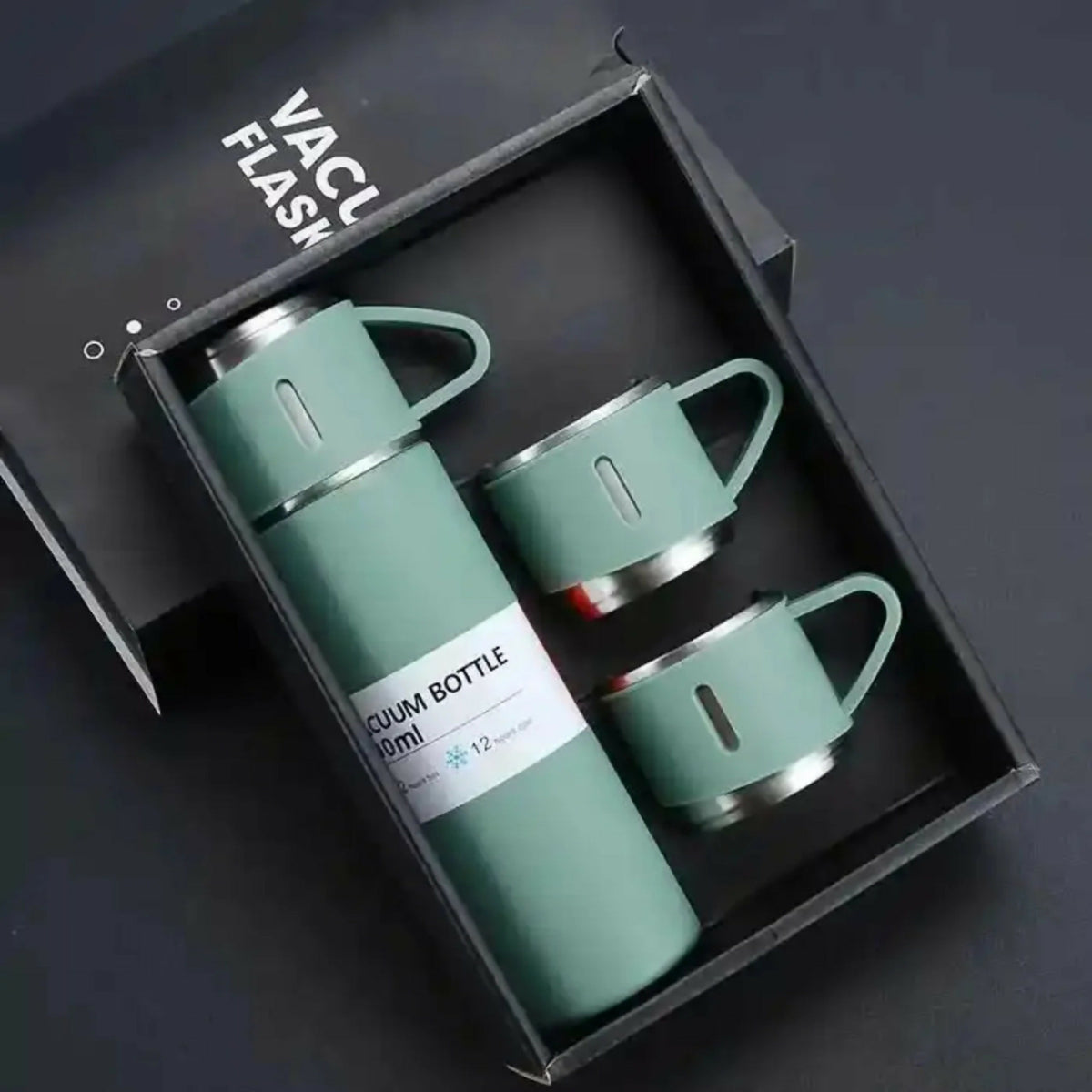 3-Cup 500ml Double-Wall Stainless Steel Vacuum Flask Set – Hot & Cold Travel Thermos