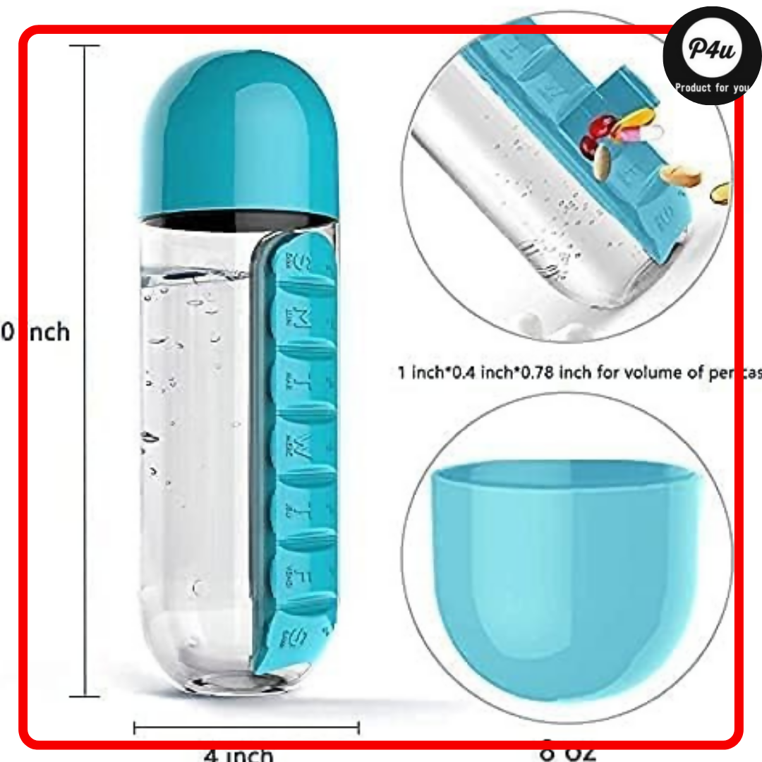 2 in 1 Daily Pill Box Organizer with Water Bottle 600ml